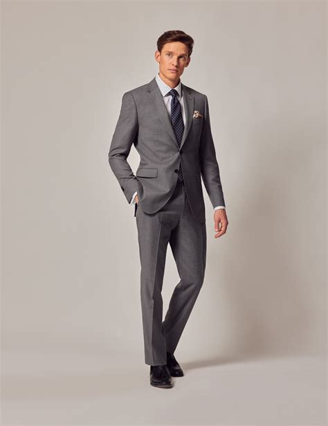 Men S Mid Grey Piece Twill Slim Fit Suit Hawes And Curtis