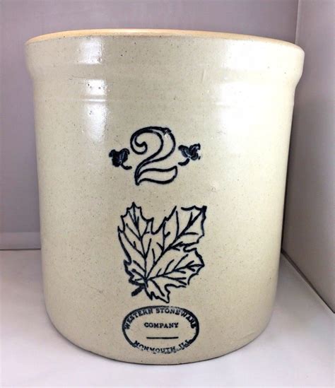 Old Western Stoneware Crock Monmouth Ill 2 Gallon W Maple Leaf Crocks