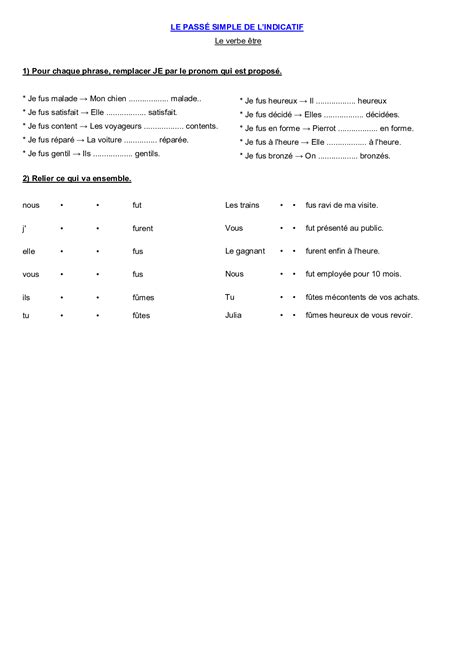 Le Passé Simple Le Verbe être Exercices 1 Alloschool
