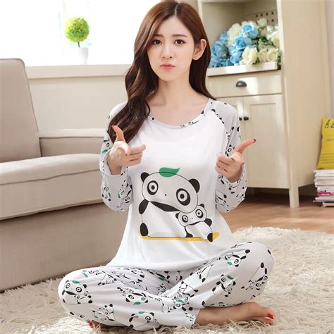 Cute Cartoon Panda Pajama Sets For Women Long Sleeve Pijama Pajamas