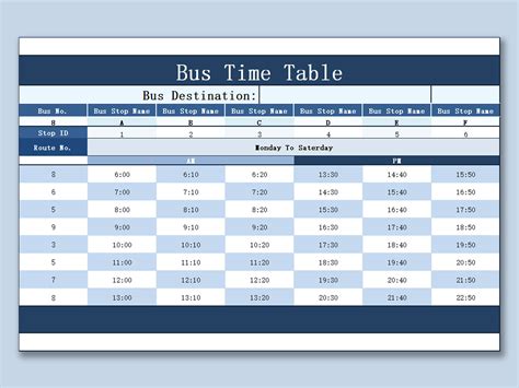 Simple Company Shuttle Bus Line Timetable Excel Template 52 OFF