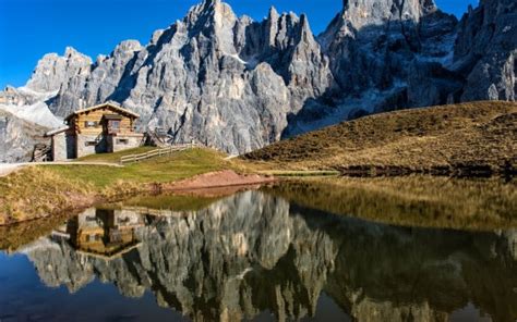 Alps Cabin Dolomites Italy Lake Mountain With Reflection Hd Nature