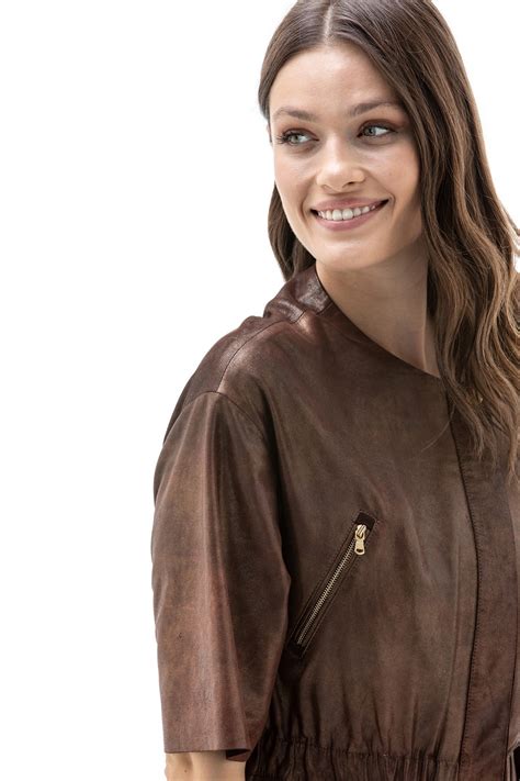 Women S 100 Real Brown Leather Half Sleeves Jacket