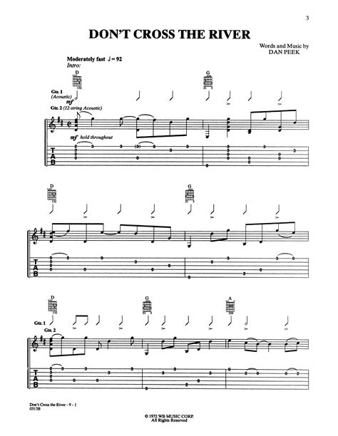 Dont Cross The River By America Sheet Music For Guitar Tab At Sheet