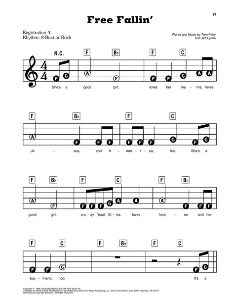 Free Fallin By Tom Petty Sheet Music For E Z Play Today At Sheet Music