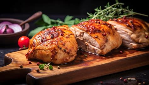 Premium Ai Image Closeup Of Tasty Roast Chicken Breast Served On