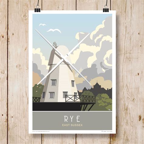 Rye Windmill East Sussex Art Print Travel Poster A4 A3 A2 A1