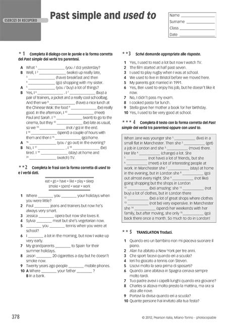 SSSG Inglese Past Simple And Used To 378 2012 Pearson Italia