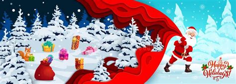 Christmas Paper Cut Banner Gifts On Snow Santa Stock Vector