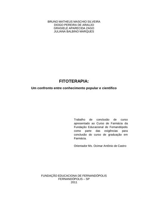 Pdf Fitoterapia Um Confronto Entre Conhecimento Popular E Ci Nt Fico