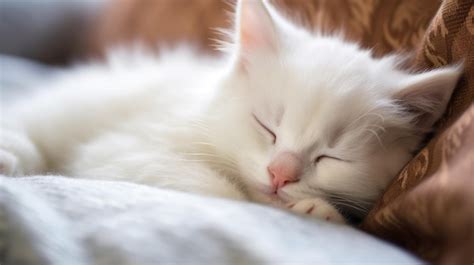 Premium AI Image | White kitten sleeping peacefully on a fluffy surface