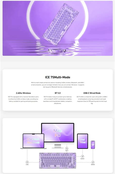 Monsgeek Ice Multi Mode Rgb Hot Swappable Transparent Mechanical Keyboard Crystal Pro