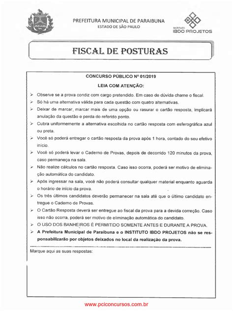 O Que Fiscal De Postura - Prova - Fiscal de Postura | PDF