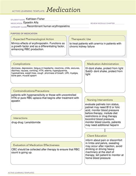 Epoetin Alfa Medication Template