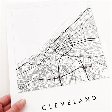 Cleveland Map Street Map Ohio City Map Drawing Black And White Etsy