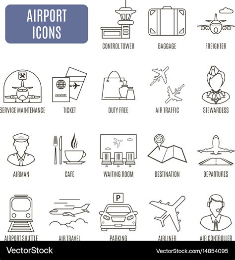 Airport Icons Set Pictograms Royalty Free Vector Image