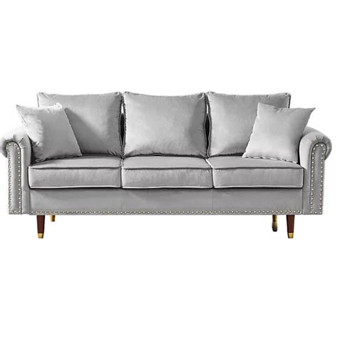 Fc Design Velvet Sofa Couch With 2 Pillows Modern 3 Seater Sofa Wood Legs