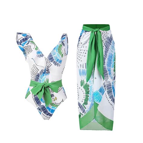 Idopip Women S One Piece Swimsuit With Beach Cover Up Wrap Skirt Floral Sexy Bikini Sets Two