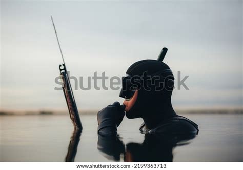 Side View Scuba Diver Holding Speargun Stock Photo 2199363713