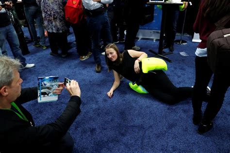 A Woman Models Helite S Hip Air Airbag For The Elderly During Ces