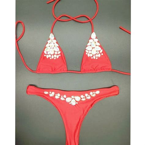Brazilian Girls Swimwear Diamond Bling Stones Bikini Small Cup Cut Style Beach Biquini Swim