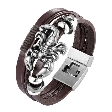 2020 New Unique Design Scorpion Bracelet Men Vintage Multilayer Leather