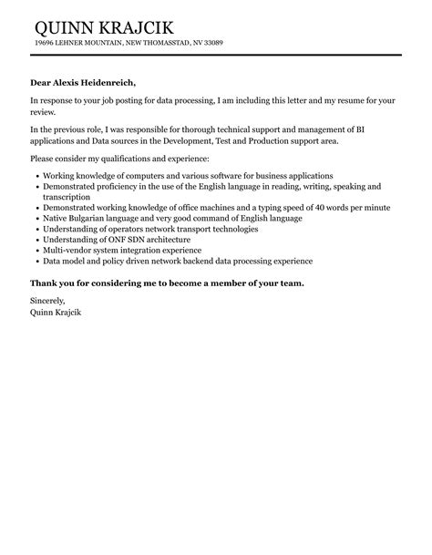 Data Processing Cover Letter Velvet Jobs