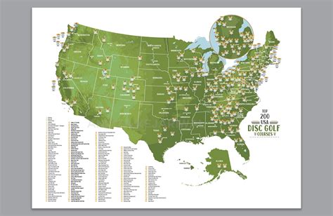 Disc Golf Course Map, Custom Disc Golf Course Map OF USA, Unframed ...