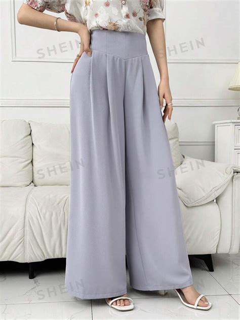 Shein Modely Pantalones Anchos S Lidos Con Cintura Alta Y Detalle