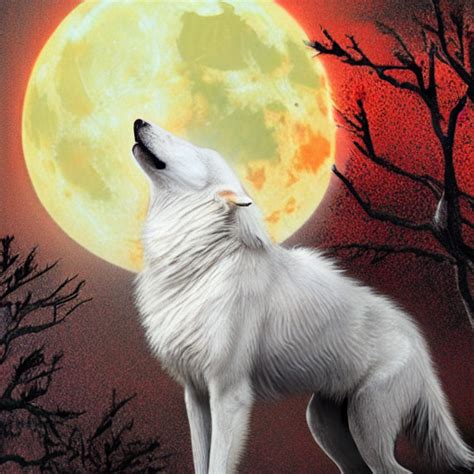 Prompthunt White Wolf Howling Red Moon Darkness Hyper Realistic