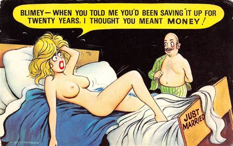 D62 Nude Comic Bamforth Risque Postcard C1940s Boobs Woman Just Married 6 Topics Risque