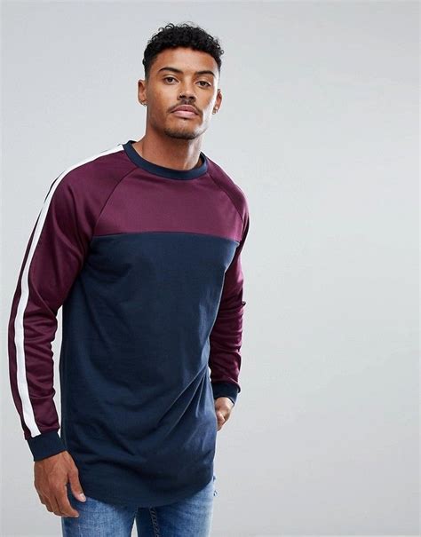 Asos Design Super Longline Long Sleeve T Shirt With Contrast Yoke And