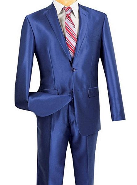 President Collection Blue Shark Skin 2 Piece 2 Button Slim Fit Suit