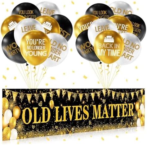 Amazon Old Lives Matter Funny Birthday Banner Black Glitter Over