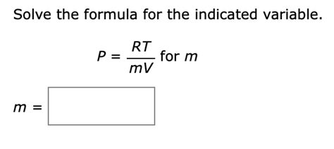 Solved Solve The Formula For The Indicated Variable Pmvrt