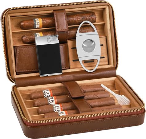 Leachoi Cigar Travel Humidor Case Leather Cigar Case With Cedar Wood