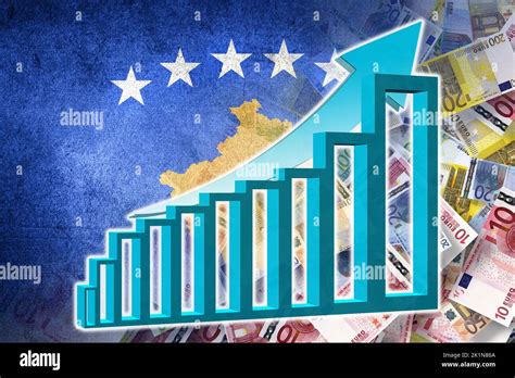 Economy Graph Rising Arrow Cash Euro Banknotes And Kosovo Flag Money