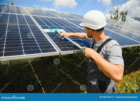 A Man Working At Solar Power Station Stock Image Image Of Technician