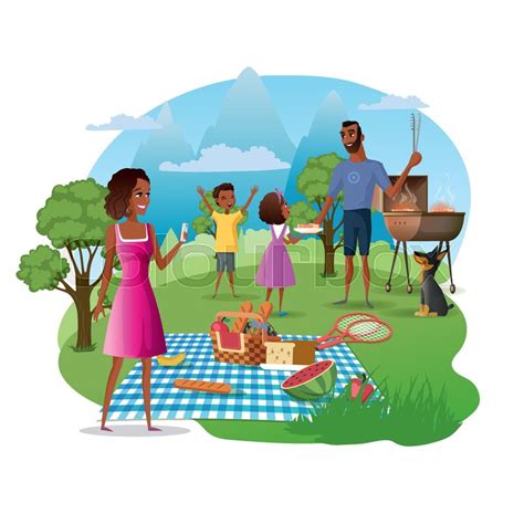 Family Picnic and Hike in Mountains ... | Stock vector | Colourbox