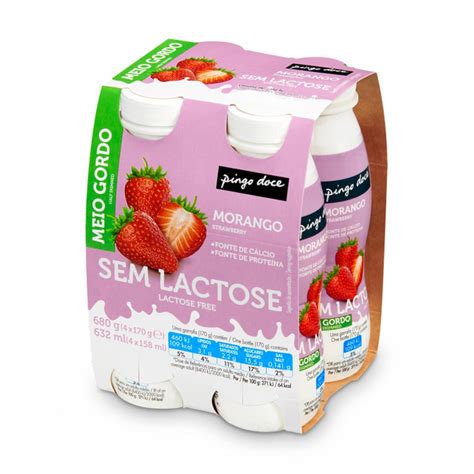 Mercadão Pingo Doce Iogurte Líquido sem Lactose de Morango Pingo