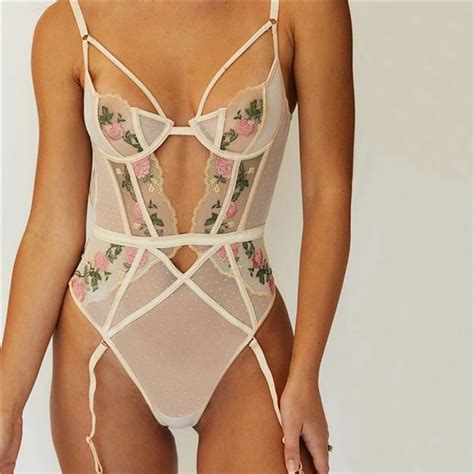 Us Sexy Lace Cutout Print Bodysuit Lingerie M Lookshepretty