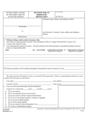 Fillable Online Courts State Hi Petition For An Order For Protection