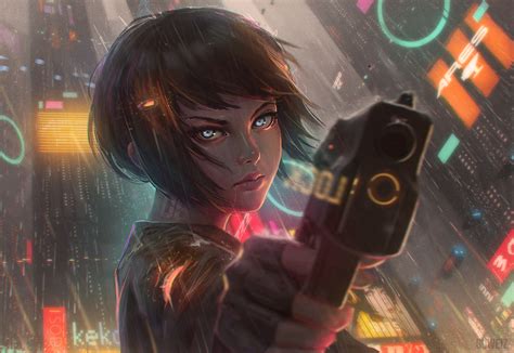 Blue Eyes Brown Hair Building City Close Gloves Gun Guweiz Original