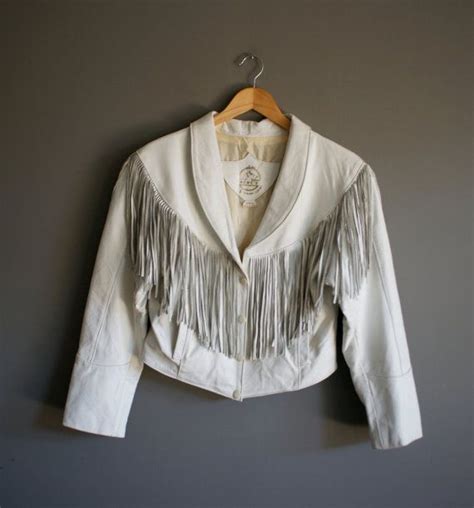 Vintage Sloane 80s White Fringe Leather Jacket M Etsy White Fringe