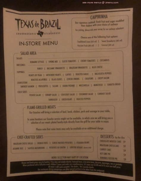 Menu At Texas De Brazil Albany Steakhouse Albany