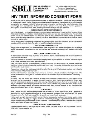 Fillable Online HIV TEST INFORMED CONSENT FORM Fax Email Print PdfFiller