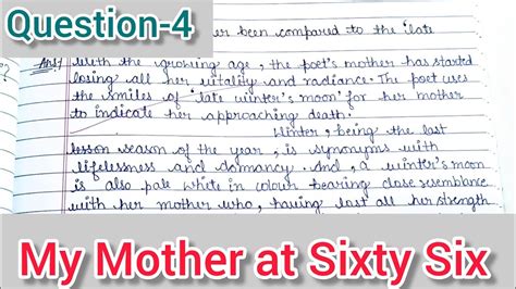 My Mother At Sixty Six Class 12 Question Answer Class 12 English Poem Question 4 Youtube