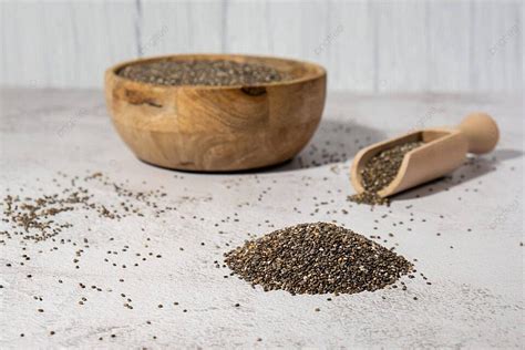 Fond Graines De Chia Superfood Avec Cuillère Riche En Oméga 3 Photo Et