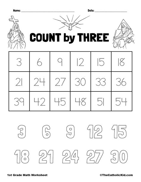 Count By Three Holy Trinity 1st Grade Math Worksheet Catholic