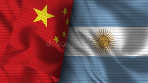 Argentina And China Realistic Flag Fabric Texture Illustration